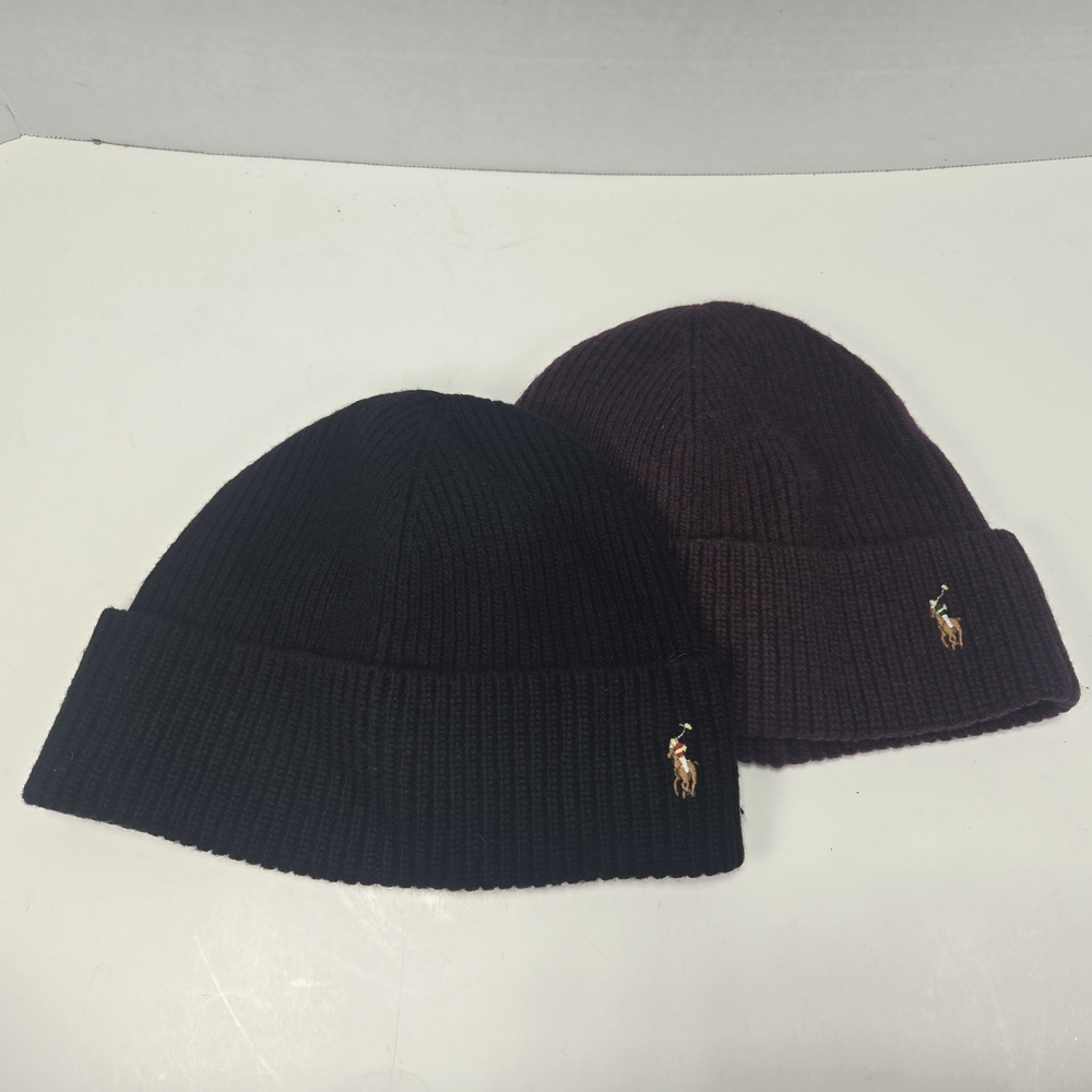 Ralph Lauren Signature Pony Polo Black & Juneberry(maroon & black) Beanie Duo(2)